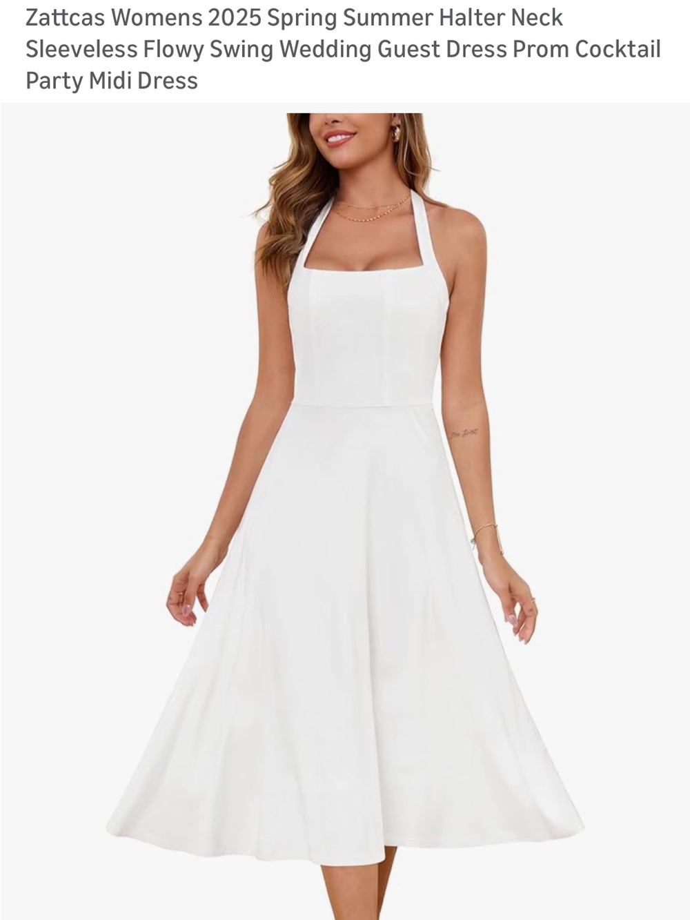 Amazon White Halter Neck Midi Dress